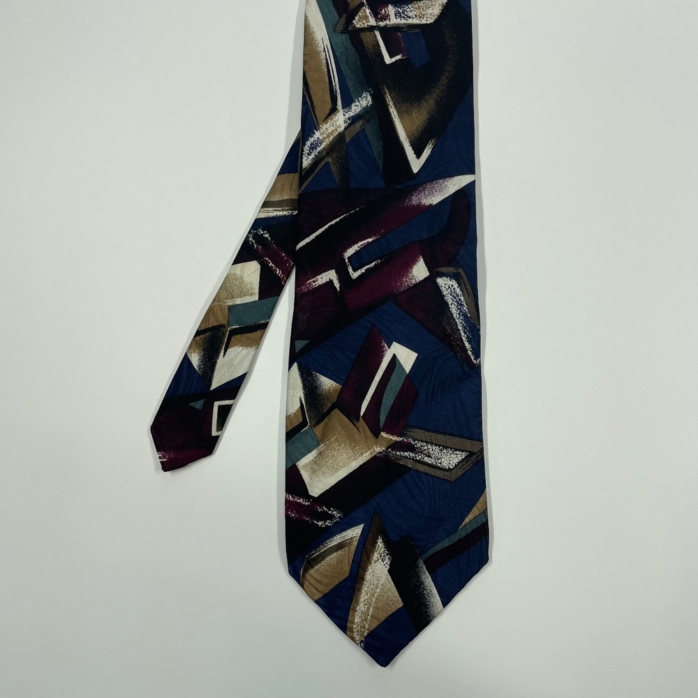 Chez Roffe Navy Blue Abstract Geometric Silk Necktie Mens OS